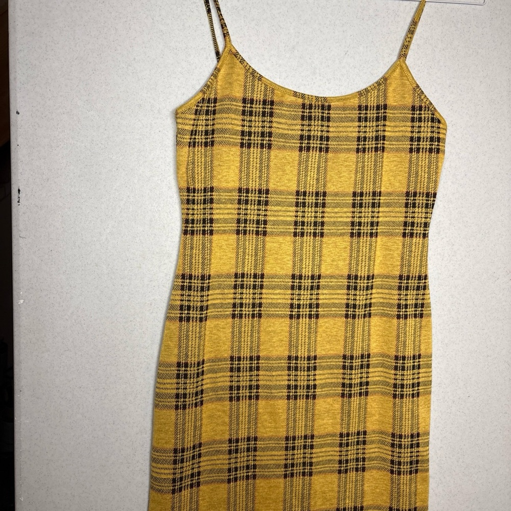 Yellow Black Plaid Strappy Round Neck Dress Sz S Schoolgirl Academia Y2K Grunge